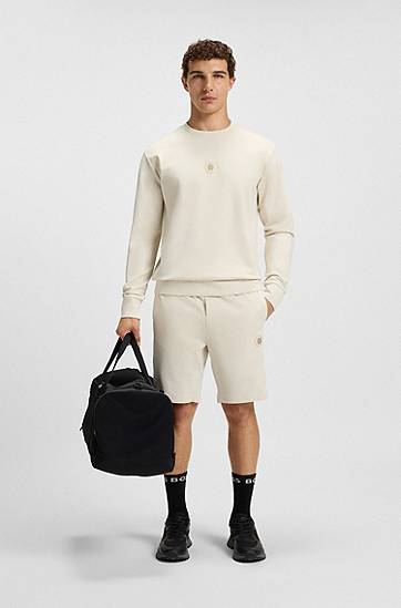 Shorts BOSS Double B Monogram Cotton-Blend Shorts Beige | 50551557, 1