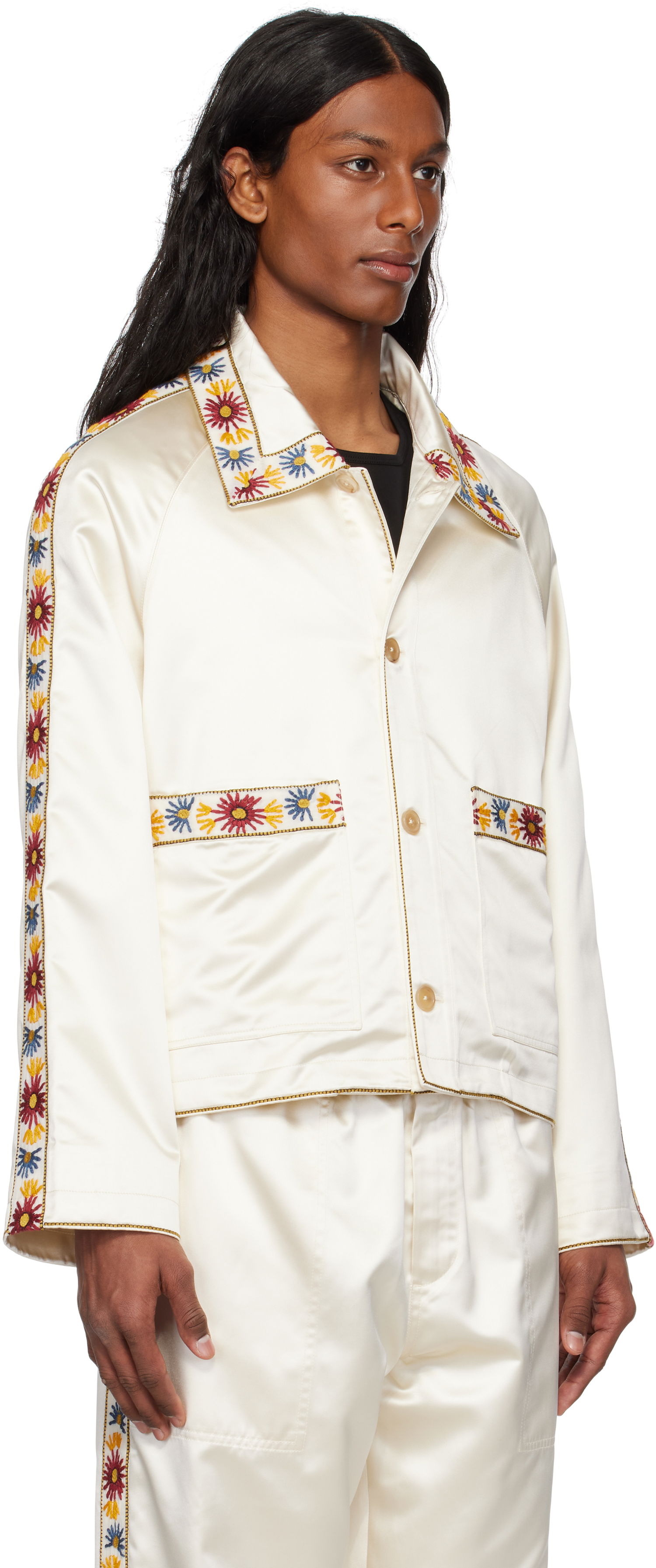 Bomberjakke Bode Bode Embroidered Satin Jacket Hvid | MRS25OW014, 1