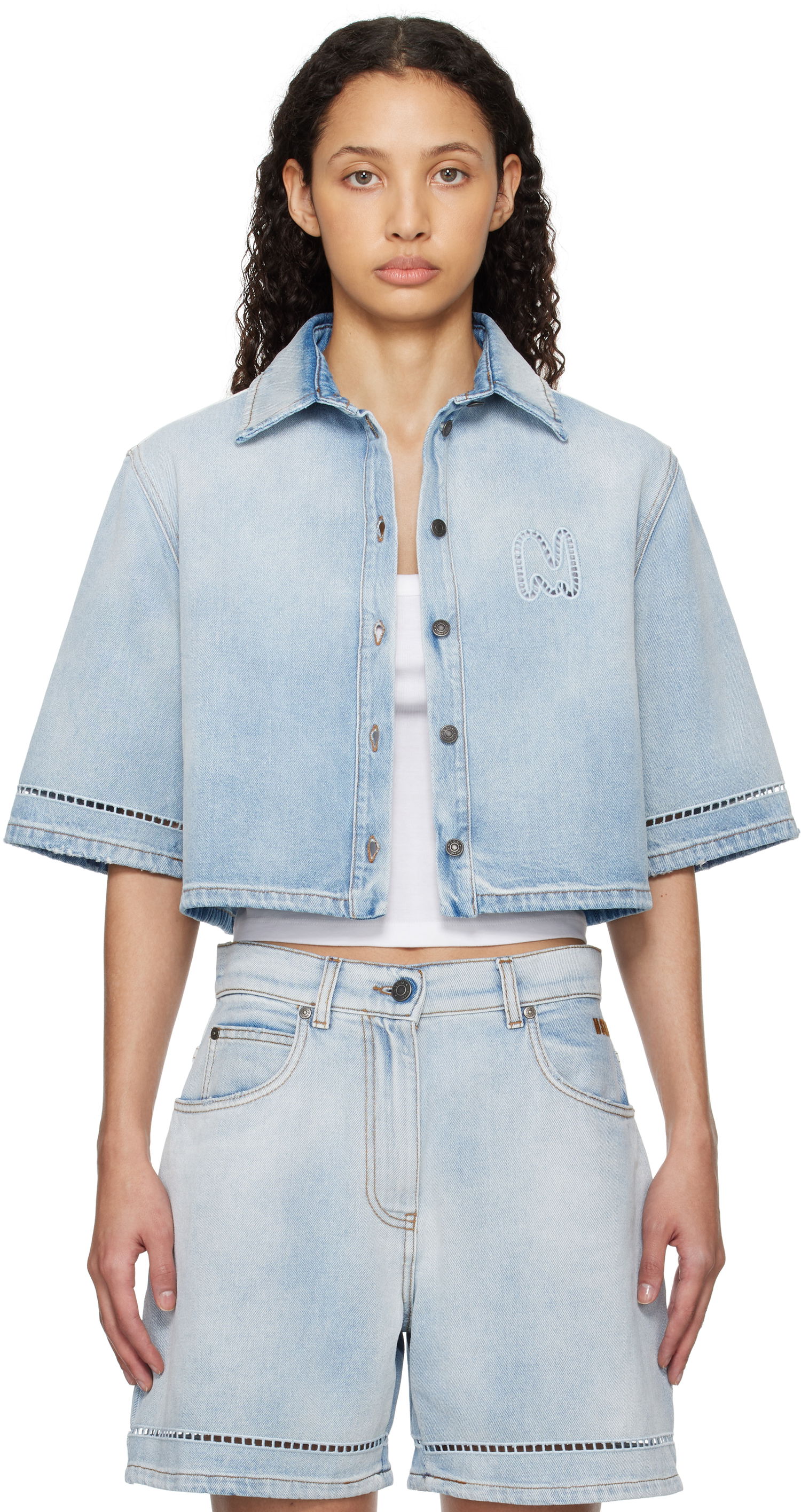 Skjorte MSGM MSGM Cropped Denim Shirt Blå | 3841MDE232X 257271, 0