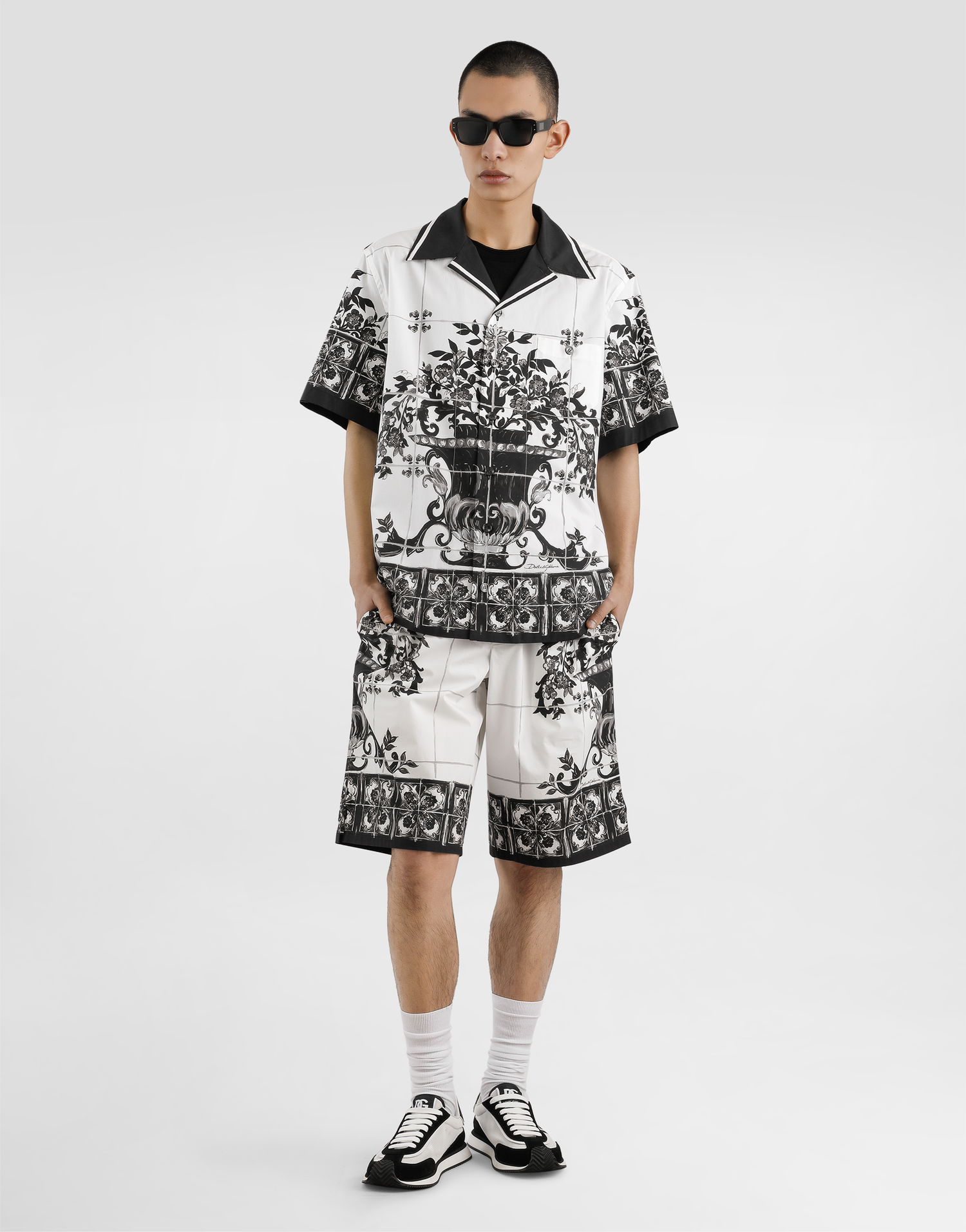 Shorts Dolce & Gabbana Dolce & Gabbana Majolica-Print Poplin Shorts Hvid | GV37ATHH5ECI33TN, 1
