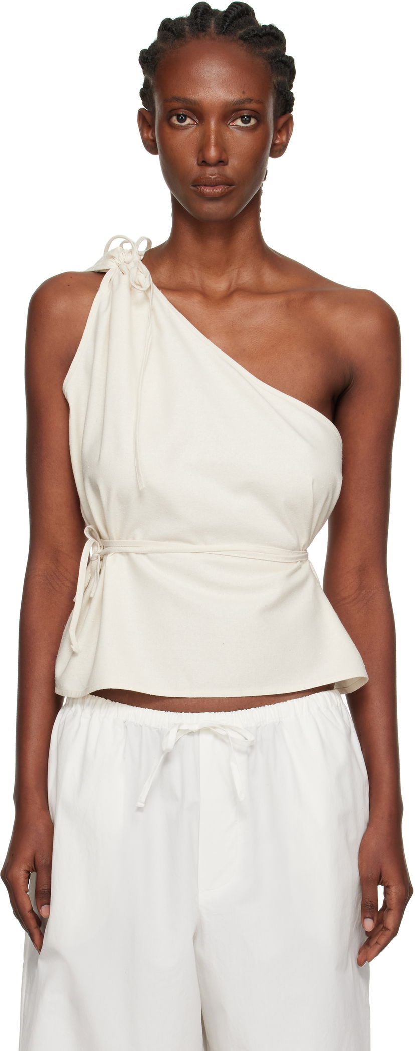 Tanktop Baserange Baserange One Shoulder Tie Waist Top Hvid | TSVI-WS-AU25