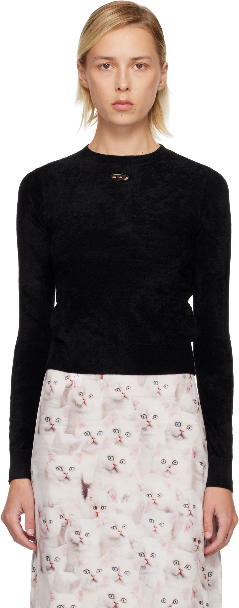 Sweater Diesel Textured Long-Sleeve Crewneck Cut-Out Detail Sweater Sort | A19484 0IKBZ