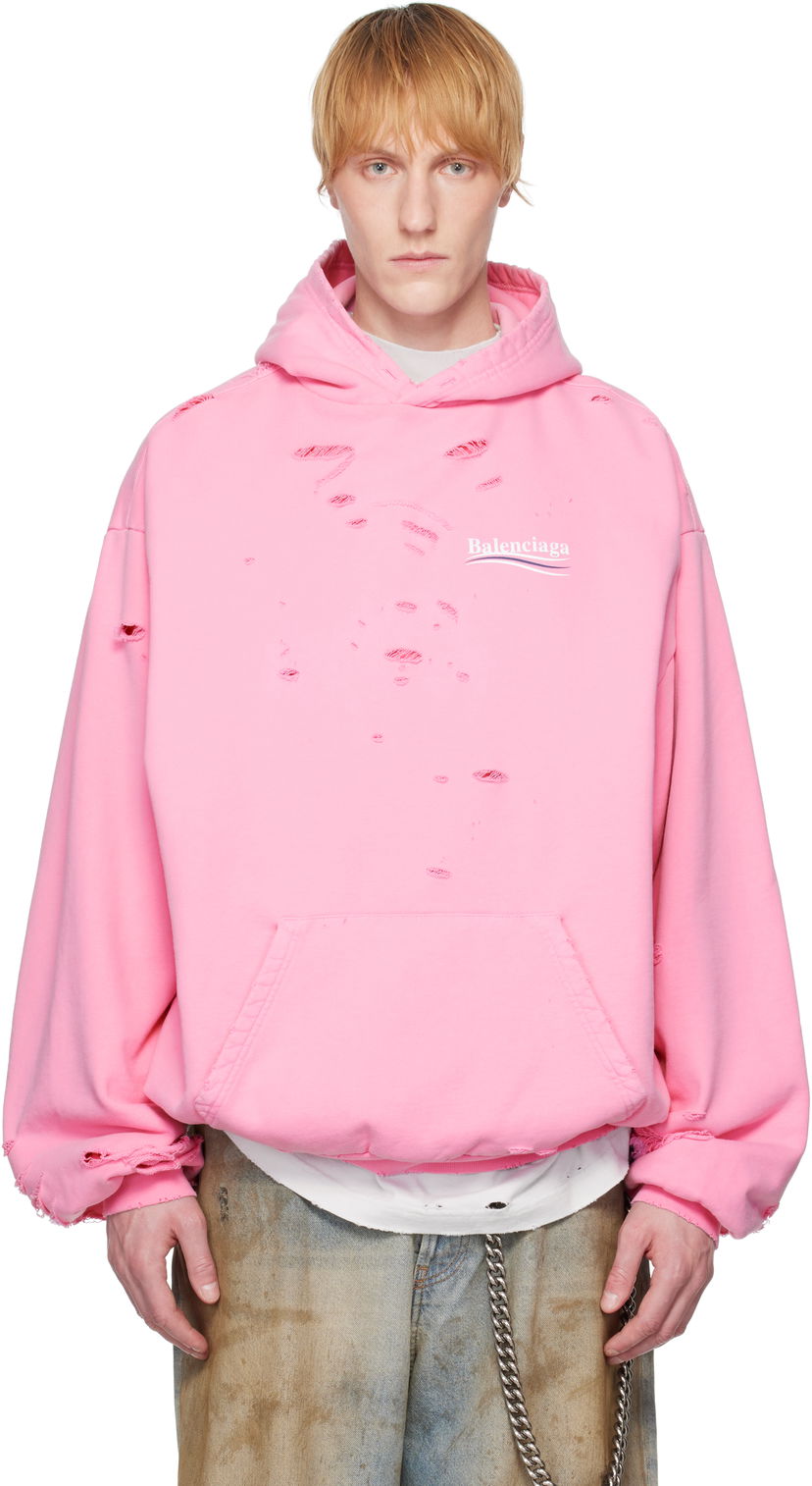 Sweatshirt Balenciaga Balenciaga Political Campaign Destroyed Hoodie Lyserød | 818557TRVP9