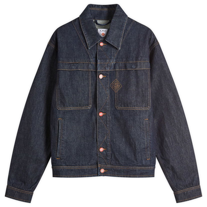 Jakke Casablanca Casablanca Embroidered Monogram Denim Jacket, Size Large Blå | MPF25-JK-401-01