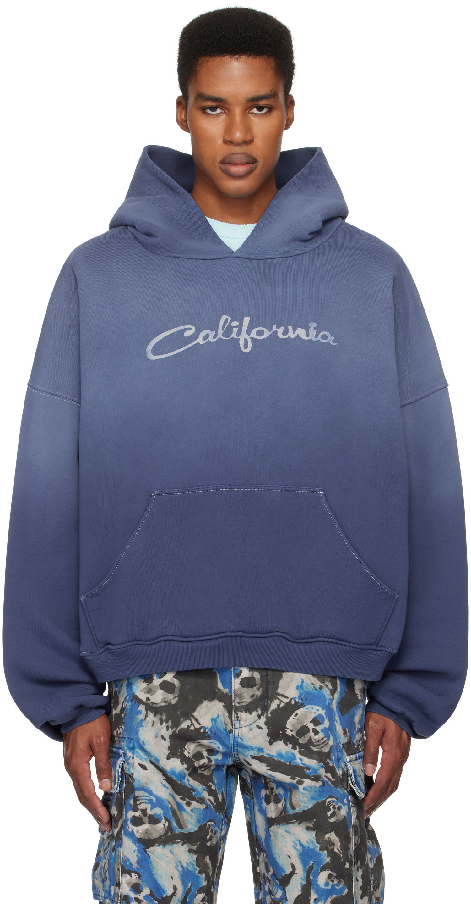 Sweatshirt ERL 'California' Print Fleece Hoodie Blå | ERL09T022, 0