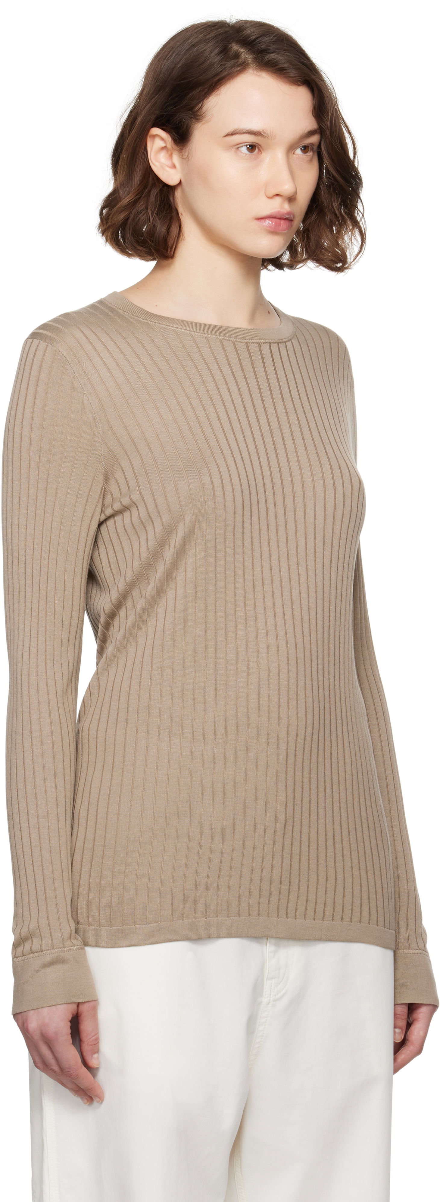 Sweater The Row The Row Keya Ribbed Knit Sweater Beige | 8970-Y913, 1