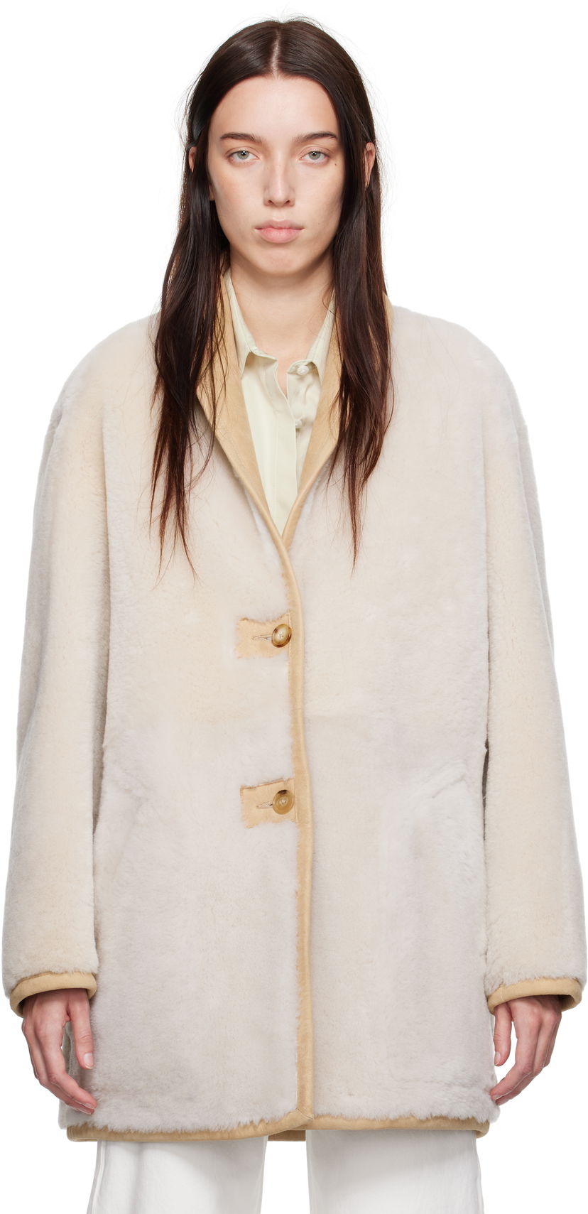 Frakker CALVIN KLEIN Shearling Coat Beige | 81WL573-QJ5