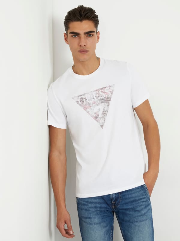 T-shirt GUESS Triangle Logo Stretch T-Shirt Hvid | M4RI29J1314, 0