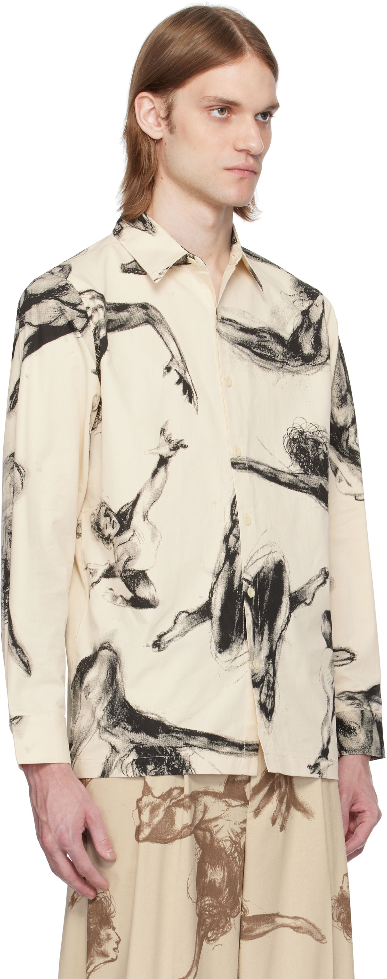 Skjorte KidSuper KidSuper Trapeze Performer Button Up Shirt Beige | SS25-LTP-06, 1
