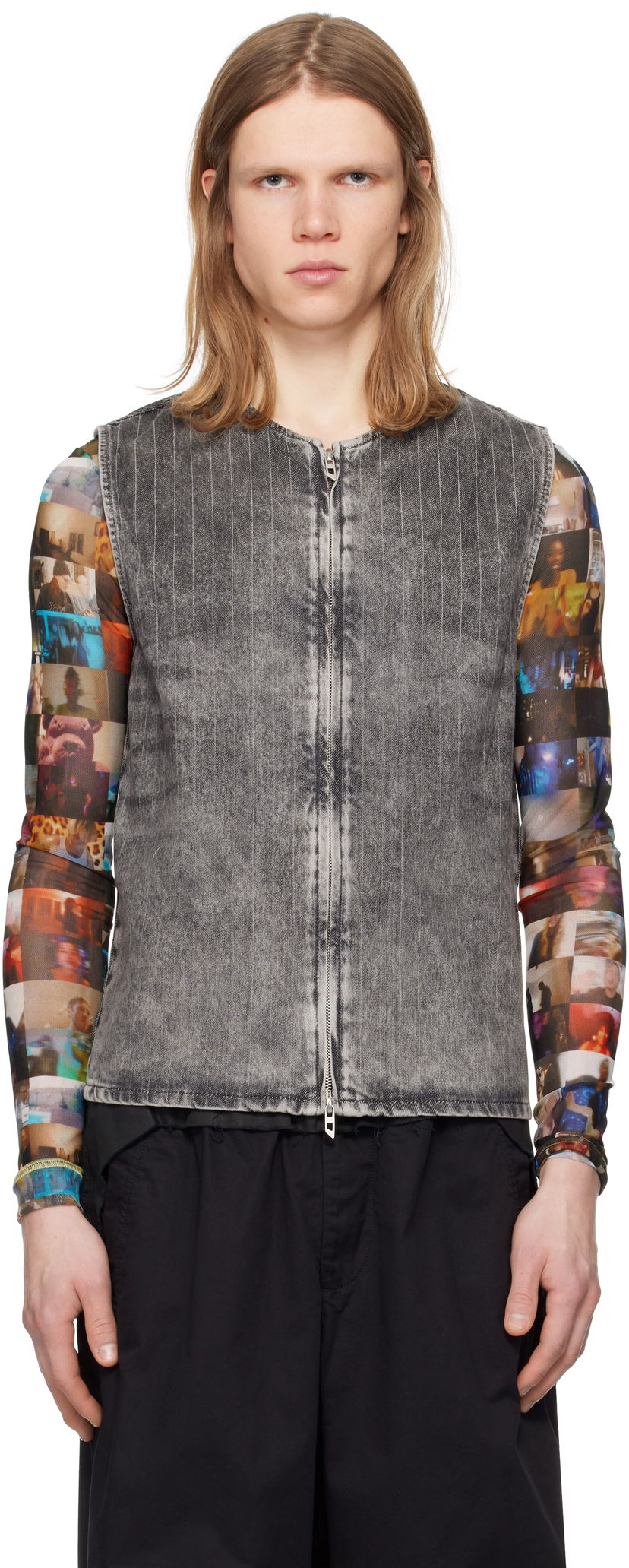 Vest Diesel D-Sund-S Pinstripe Denim Vest Grå | A17104-0ABCU-02