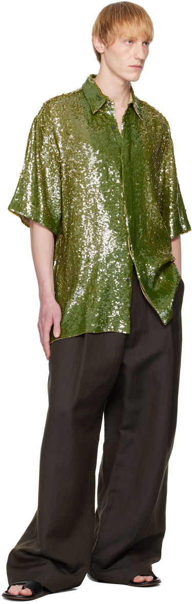 Skjorte Dries Van Noten Dries Van Noten Sequin Button-Up Shirt Grøn | 251-080751-1480, 3