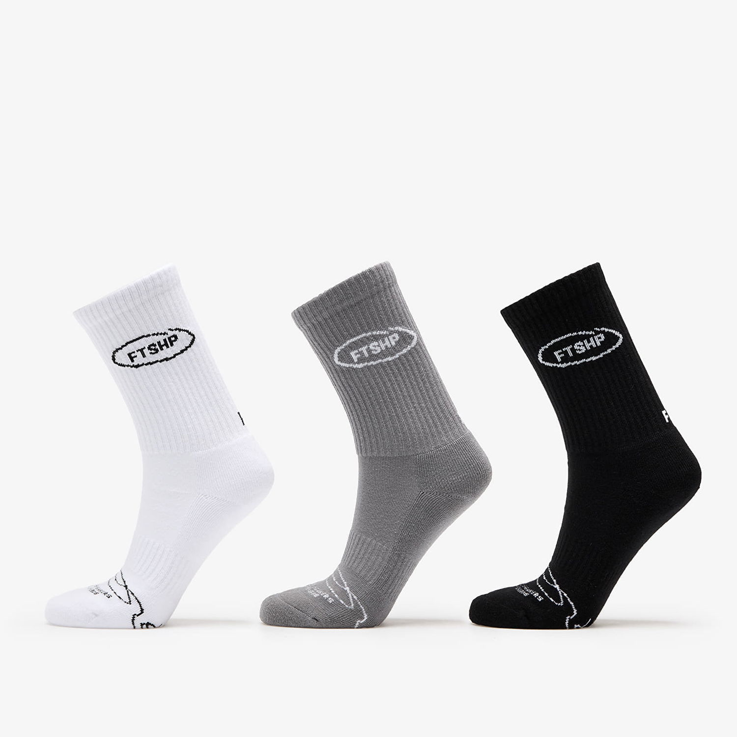 Sokker Footshop Basic Crew Socks 3-Pack Black/ White/ Grey Flerfarvet | FTSHP_360, 0
