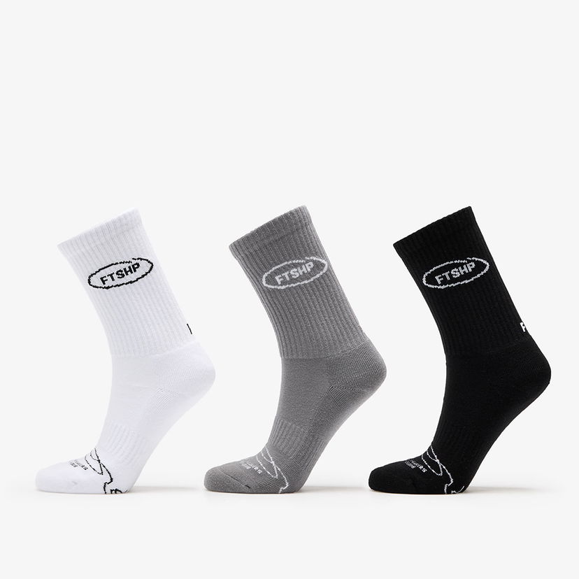 Sokker Footshop Basic Crew Socks 3-Pack Black/ White/ Grey Flerfarvet | FTSHP_360