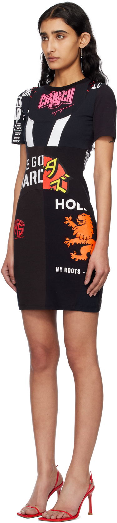 Kjole Marine Serre Marine Serre Upcycled Graphic T-Shirt Minidress Sort | WDR230A UJER0003, 3