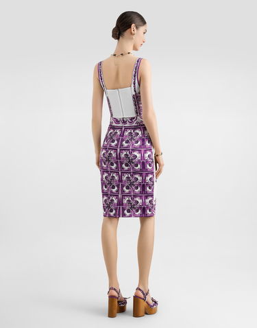 Tanktop Dolce & Gabbana Dolce & Gabbana Majolica-Print Charmeuse Bustier Top Lilla | F7AZ2THPAB8IP3TN, 2