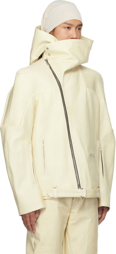 Jakke Rick Owens Rick Owens Hollywood Hooded Stooges Leather Jacket Hvid | RR01E5704 LBH, 1