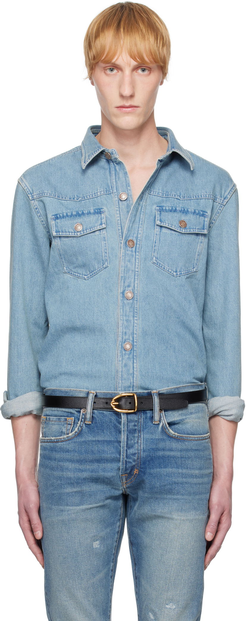 Skjorte Tom Ford TOM FORD Washed Denim Overshirt Blå | HDS008-FMC205S25