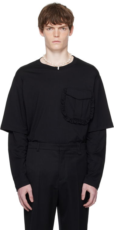 T-shirt Simone Rocha Simone Rocha Layered Ruffle Pocket Long Sleeve T-Shirt Sort | 5379 0553, 0