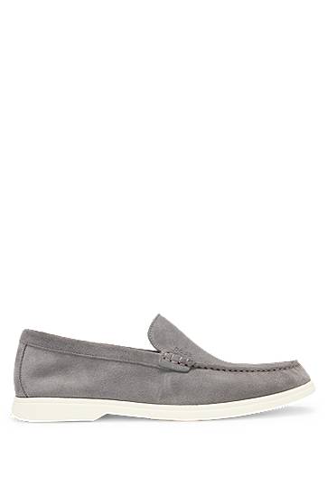 Sneakers og sko BOSS Suede Loafers with Contrast Outsole Grå | 50543083, 2