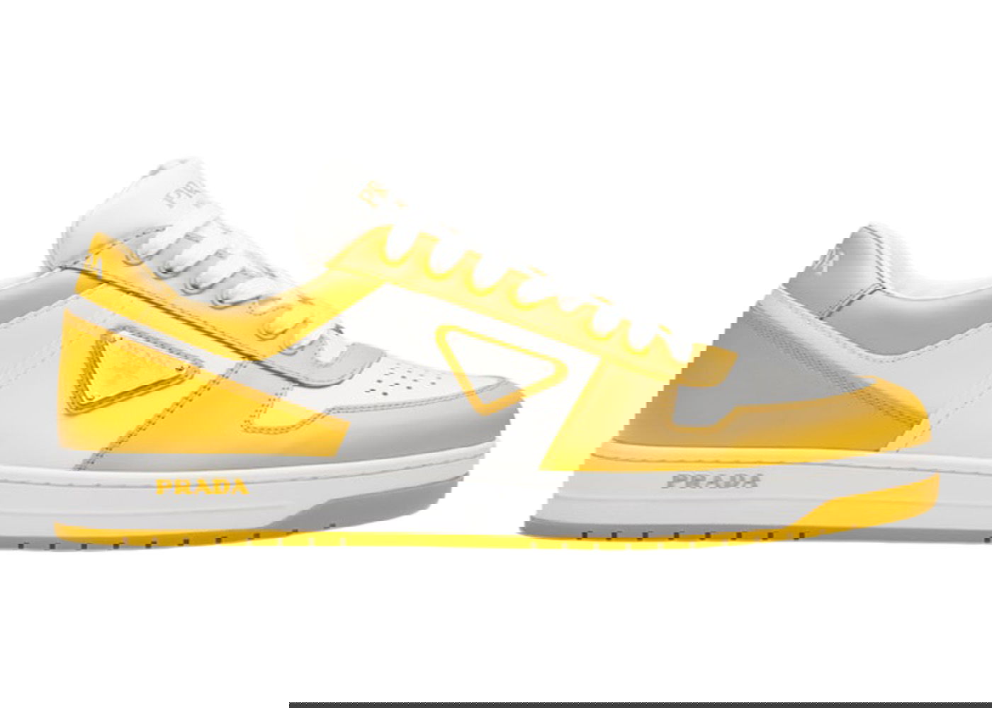 Sneakers og sko Prada Downtown Low Top Sneakers Leather White Yellow Sun Gul | 2EE364_3LKG_F0A7U, 0