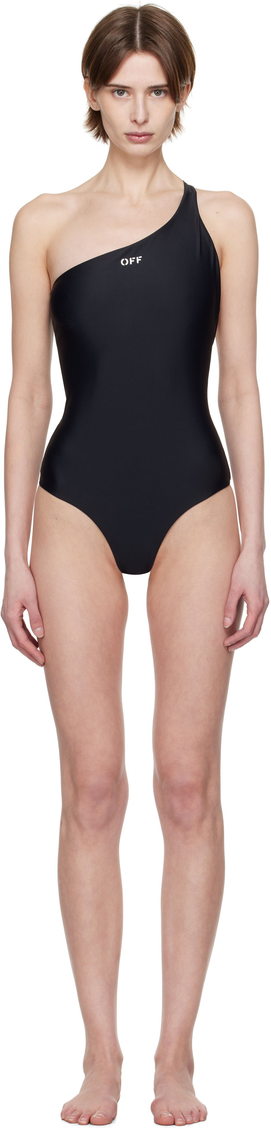 Badetøj Off-White Off-White One-Shoulder Swimsuit Sort | OWFC017C99FAB0031001, 0