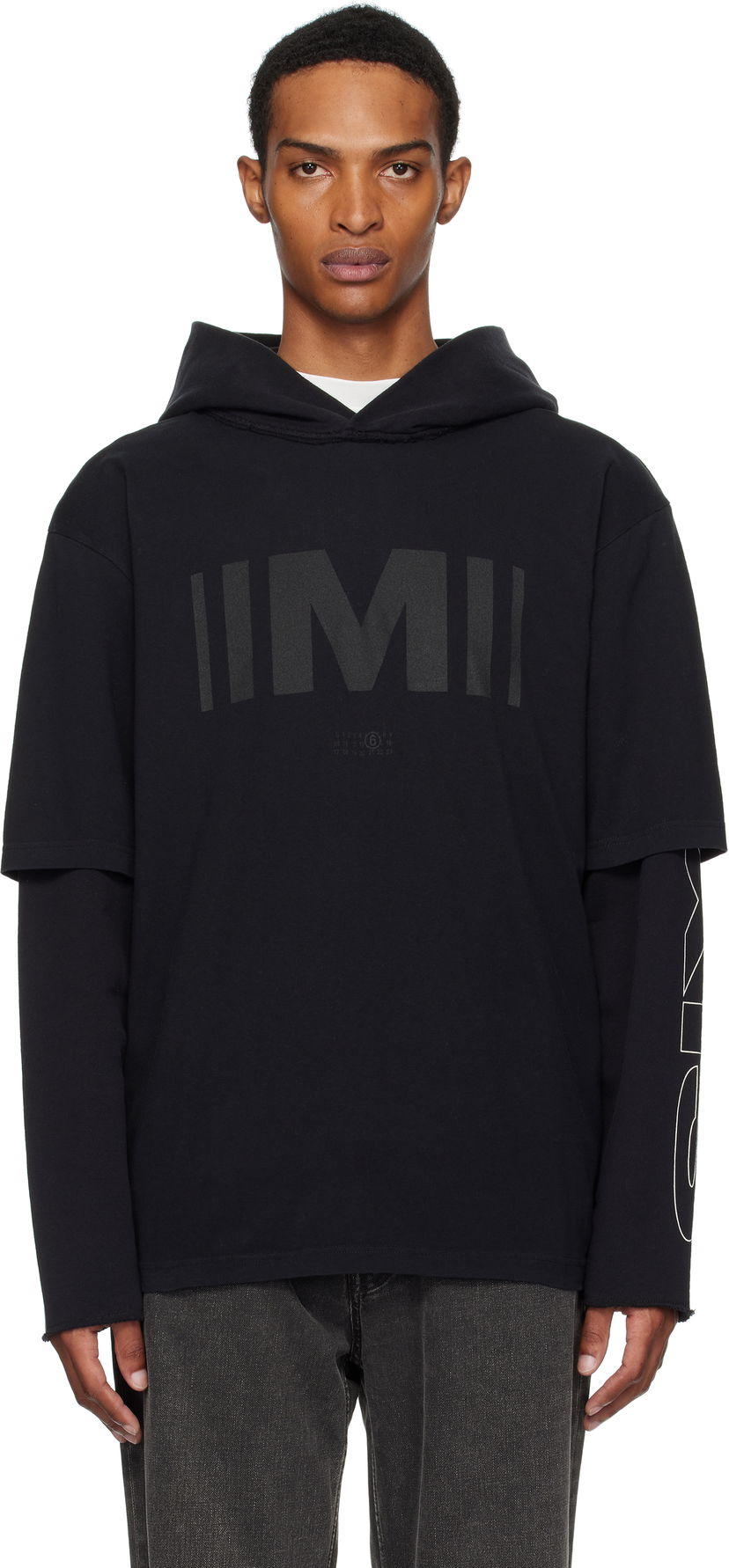 Sweatshirt Maison Margiela MM6 Maison Margiela Printed Layered Hoodie Sort | SH0GU0032 M20050