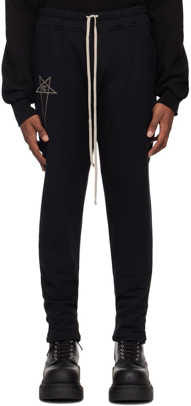 Joggingbukser Rick Owens Embroidered Logo Cotton-Jersey Sweatpants Sort | CM01D0471 CHFE