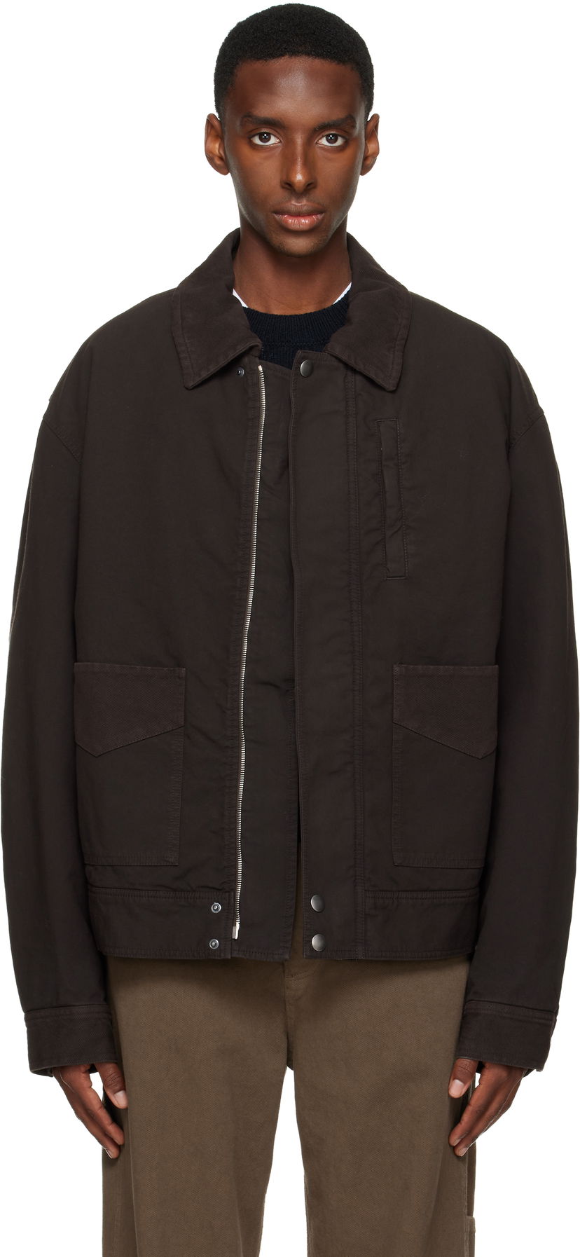 Jakke Dries Van Noten Dries Van Noten Collared Zip-Up Insulated Jacket Brun | 252-020577-2101
