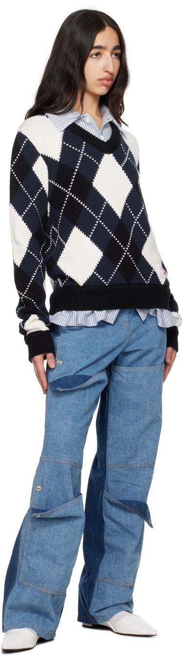Sweater Charles Jeffrey Loverboy Charles Jeffrey LOVERBOY Argyle V-Neck Sweater Mørkeblå | 54091501, 3