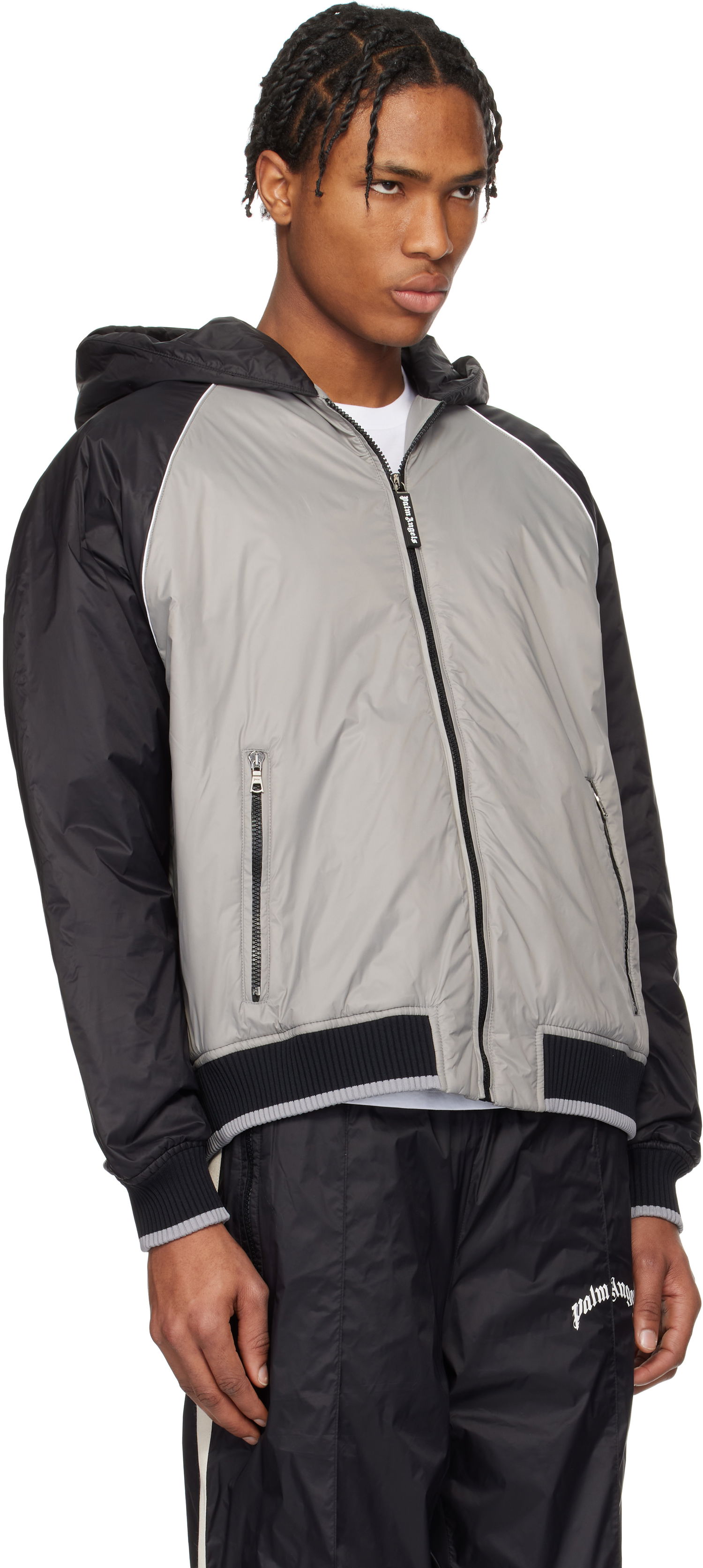Bomberjakke Palm Angels Palm Angels Curved Logo Windbreaker Jacket Grå | PMEA289S25FAB0010910, 1