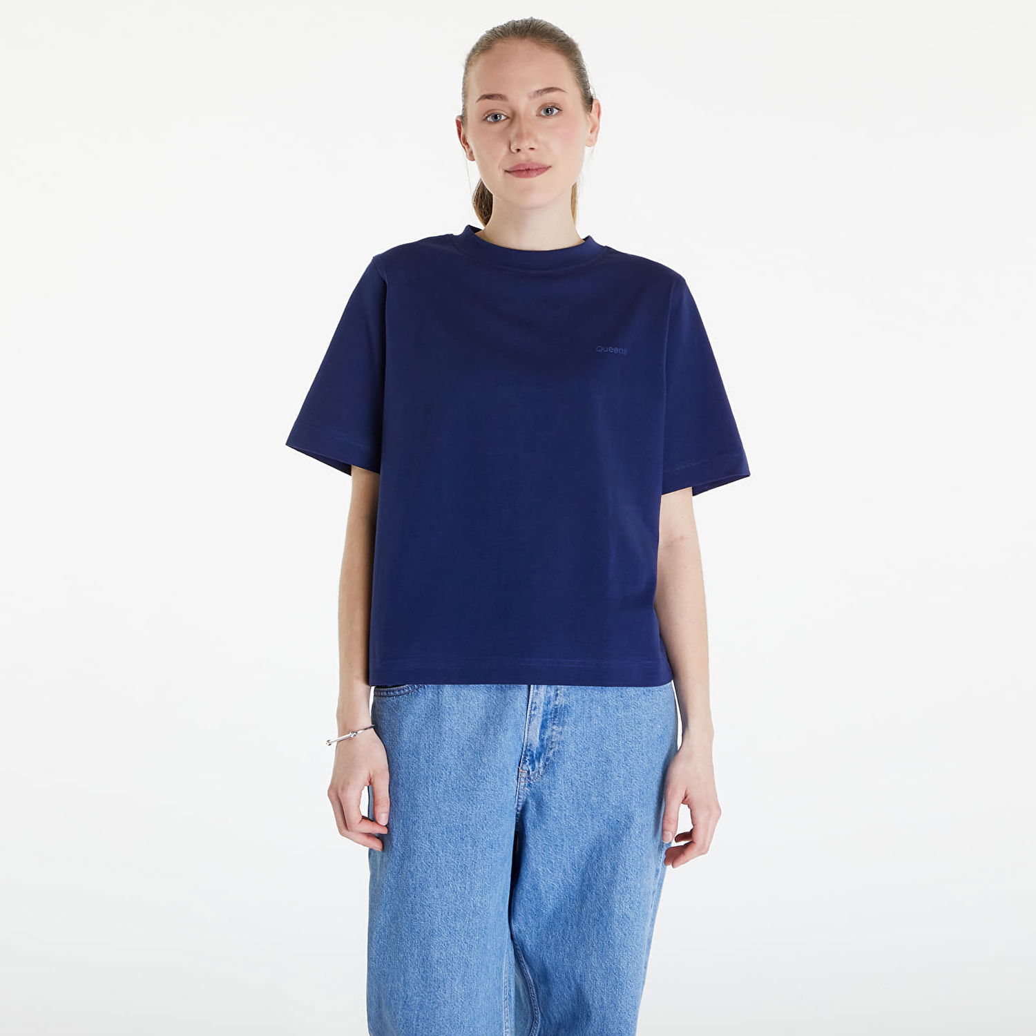 T-shirt Queens Essential T-Shirt With Tonal Print Blue Mørkeblå | QNS_003, 0