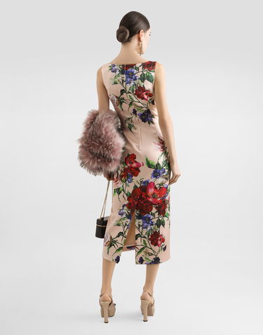 Kjole Dolce & Gabbana Dolce & Gabbana Satin Sheath Midi Dress with Floral Print Lyserød | F6TTYTFSIB5H25PR, 2