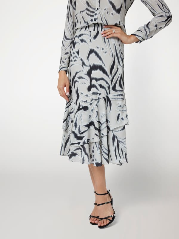 Nederdel GUESS Zebra Print Flowy Midi Skirt Grå | W4BD83WGLA2, 0
