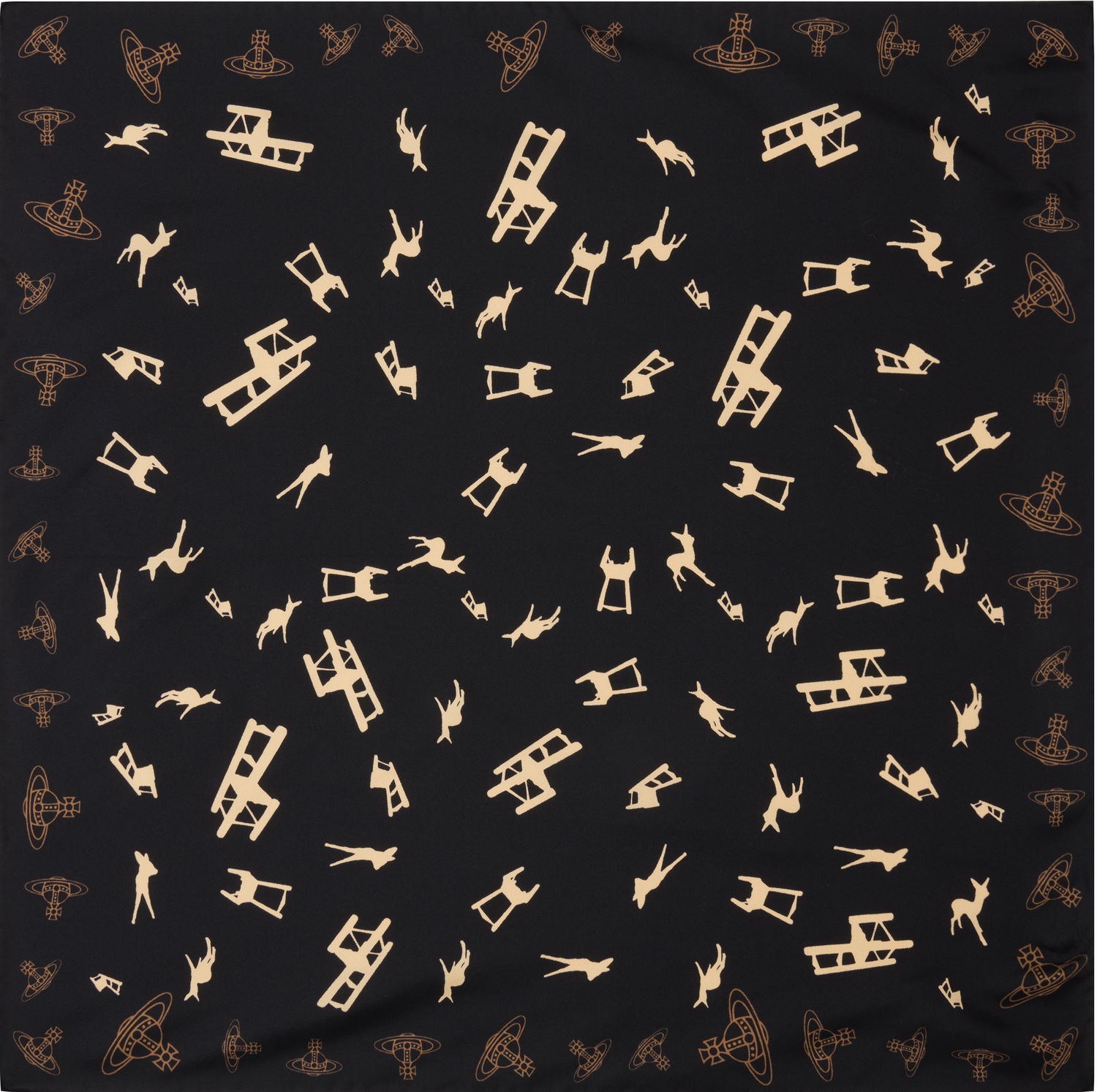 Tørklæde Vivienne Westwood Vivienne Westwood Deer Chair Print Square Scarf Sort | 8103014X-W014E-, 0