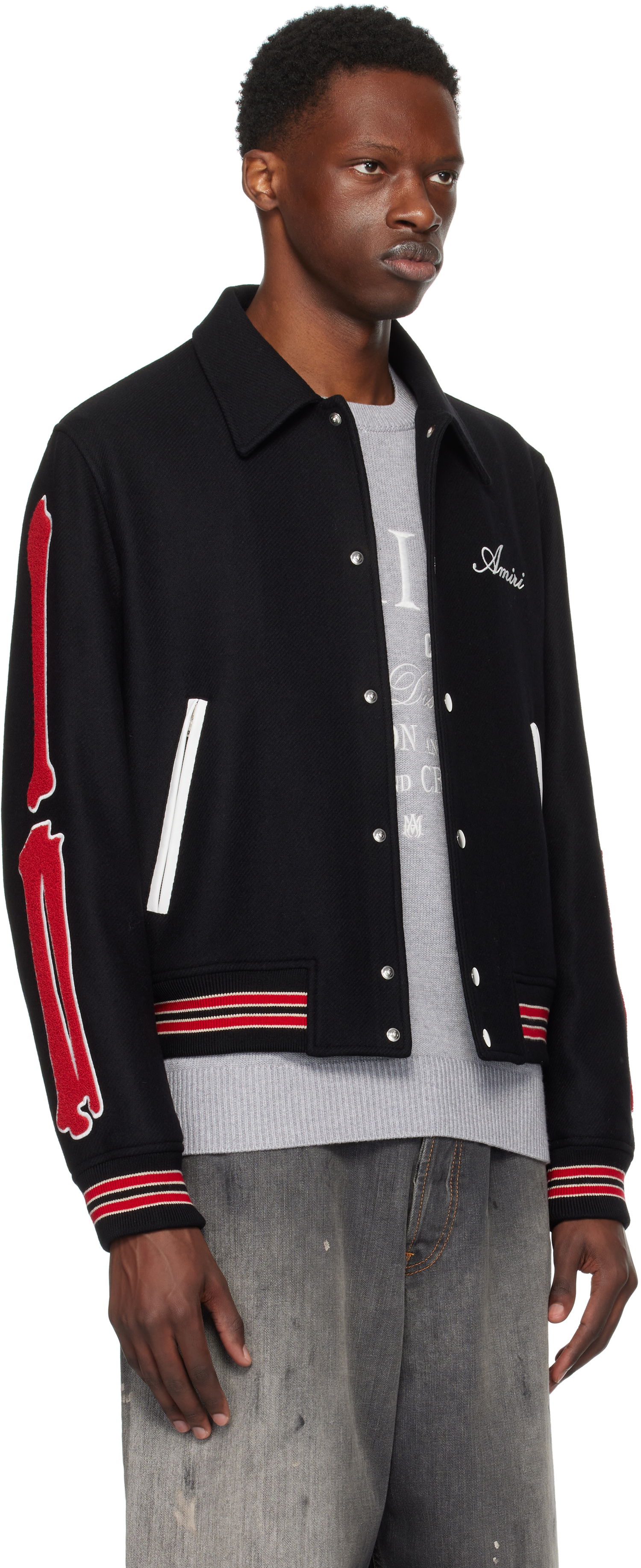 Bomberjakke AMIRI Bones Wool Bomber Jacket Sort | AMOUVY1009, 1