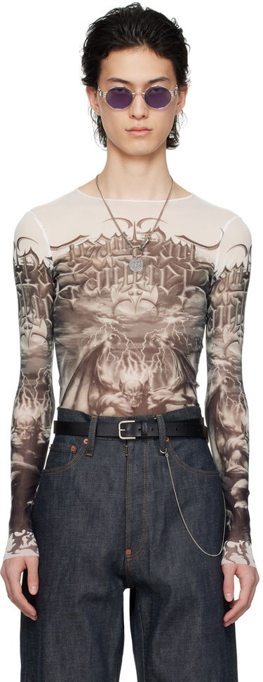 T-shirt Jean Paul Gaultier Jean Paul Gaultier 'The Diablo' Graphic Mesh Long Sleeve T-Shirt Hvid | 24/25-U-TO137-T546-0100, 0