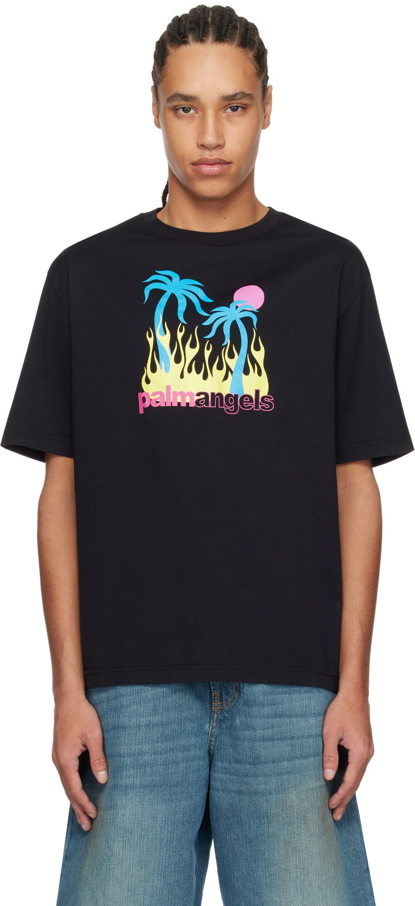 T-shirt Palm Angels Palm Angels Burning Oasi Graphic T-Shirt Sort | PMAA089S25JER0021084