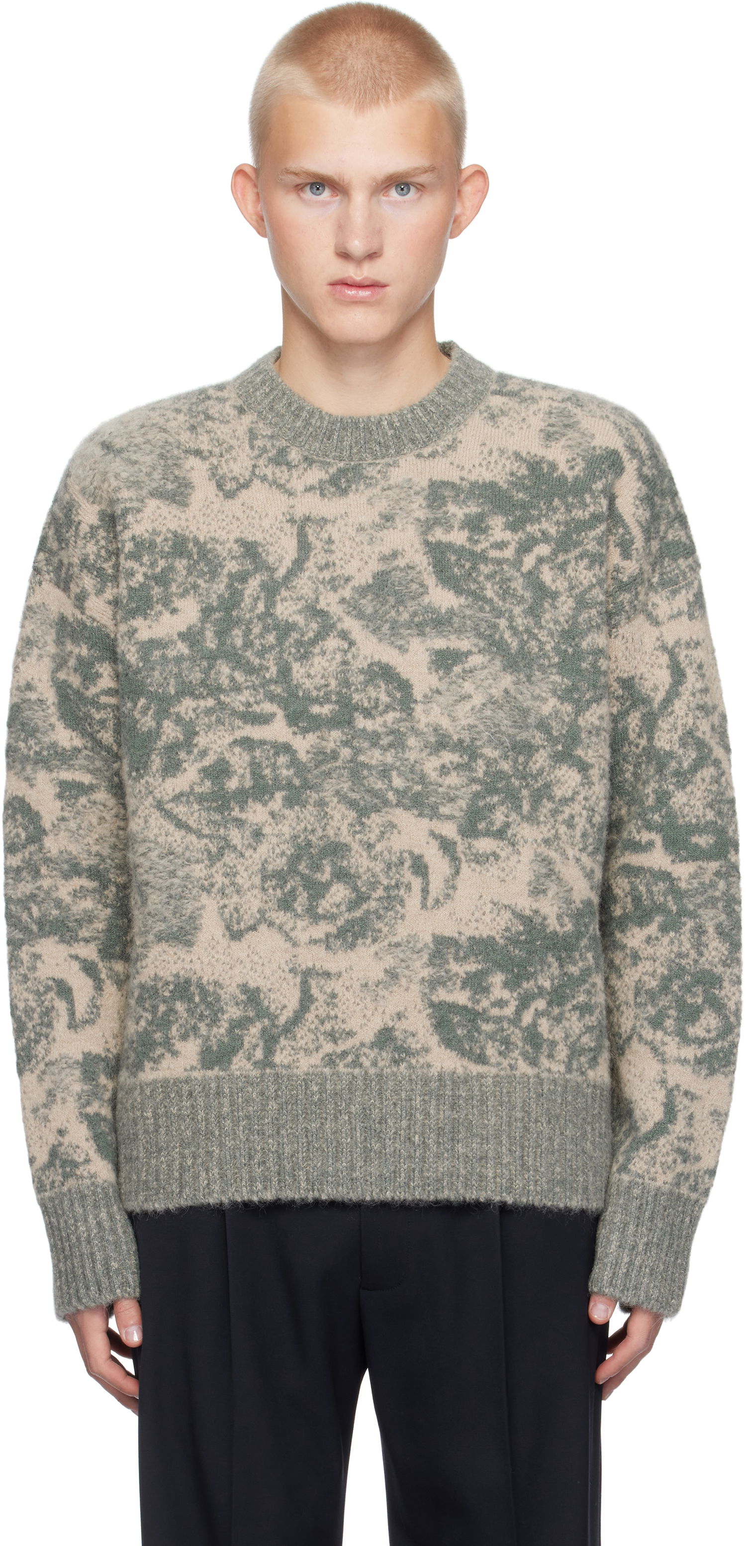 Sweater AMI Alpaca Mohair Jacquard Crewneck Sweater Grøn | UKS048.KN0060, 0