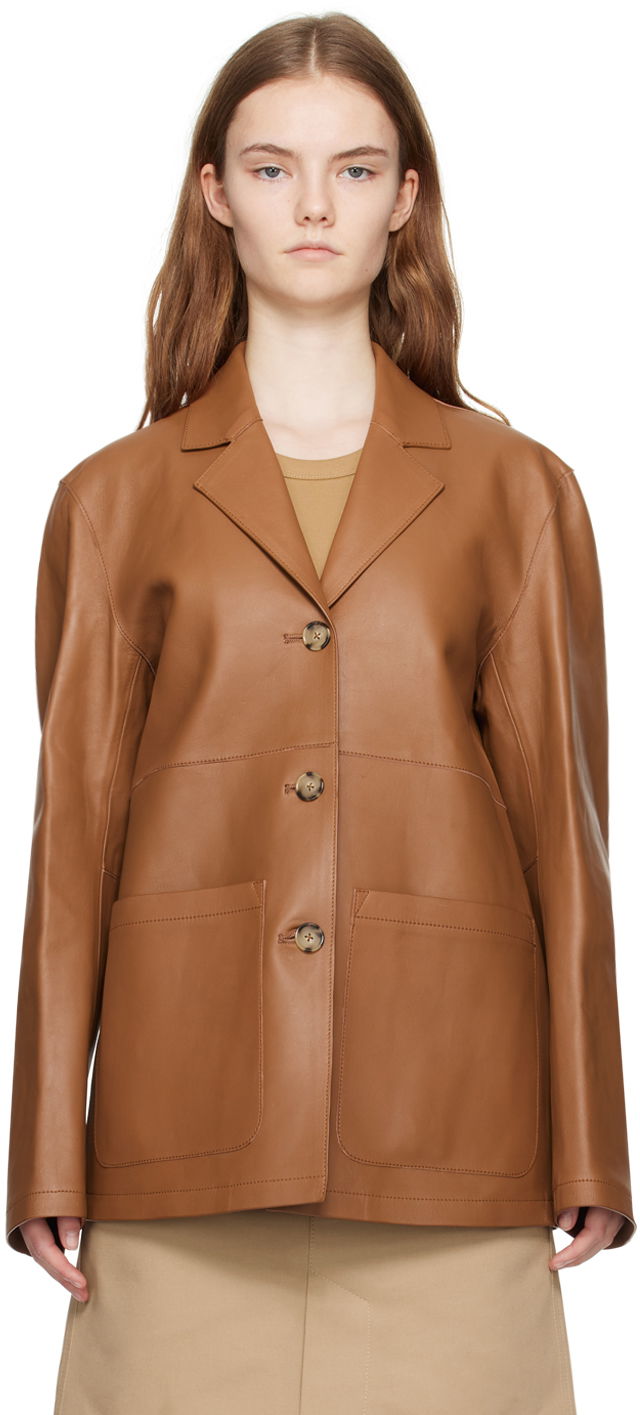 Jakke TOTEME TOTEME Clean Leather Jacket Brun | 242-WRZ1765-LE0056