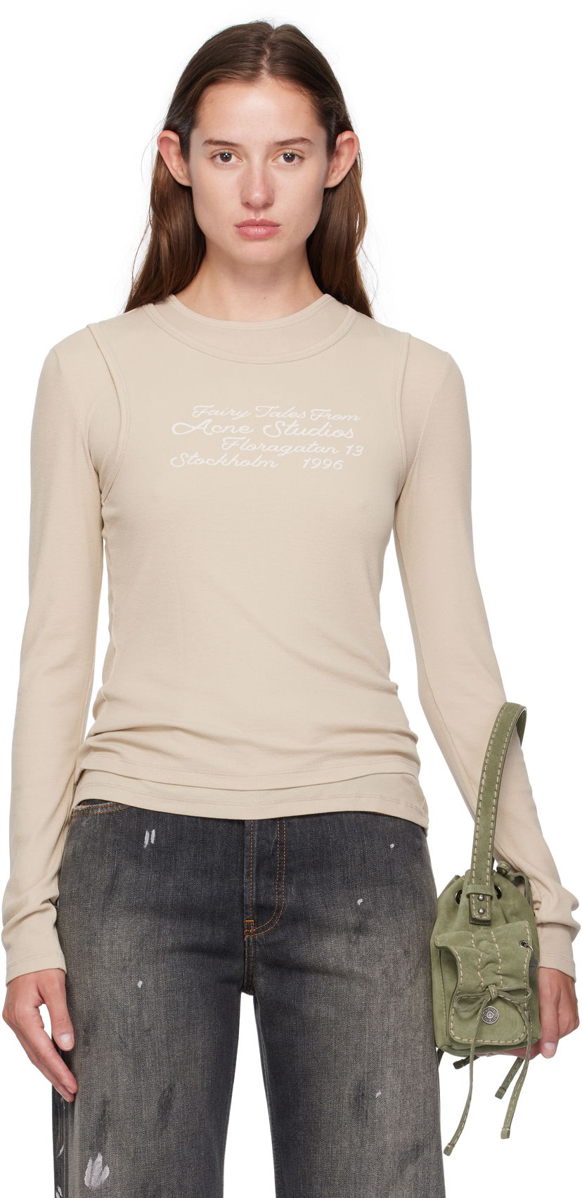 T-shirt Acne Studios Acne Studios Layered Long Sleeve T-Shirt Beige | AL0491-