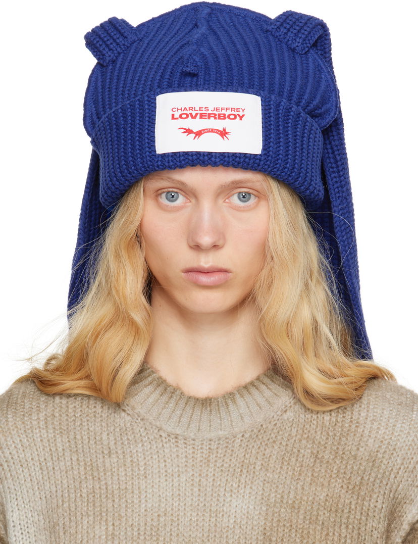 Beanie Charles Jeffrey Loverboy Charles Jeffrey LOVERBOY Chunky Knit Rabbit Beanie Blå | 54130401