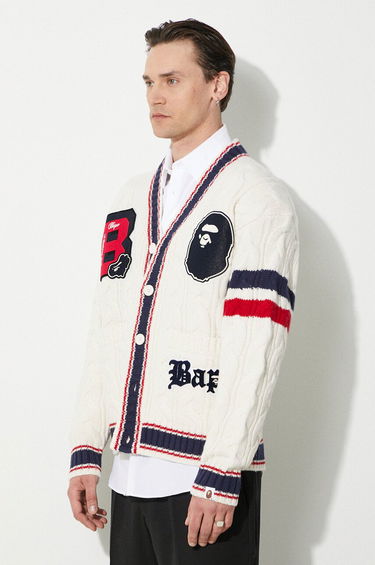 Sweater BAPE A Bathing Ape College Badges Knit Cardigan Hvid | 1J80120051, 3