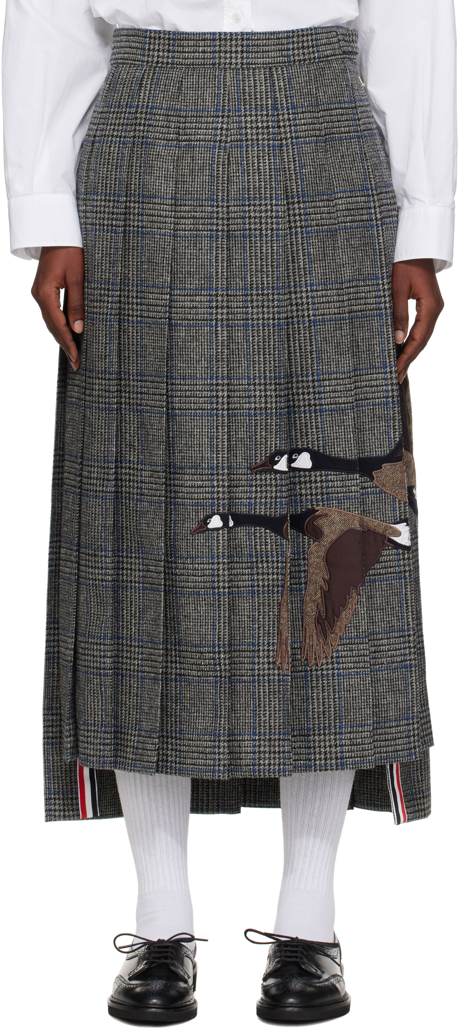 Nederdel Thom Browne Thom Browne Classic Pleated Maxi Skirt with Appliqué Grå | FGCA24E-E1376, 0