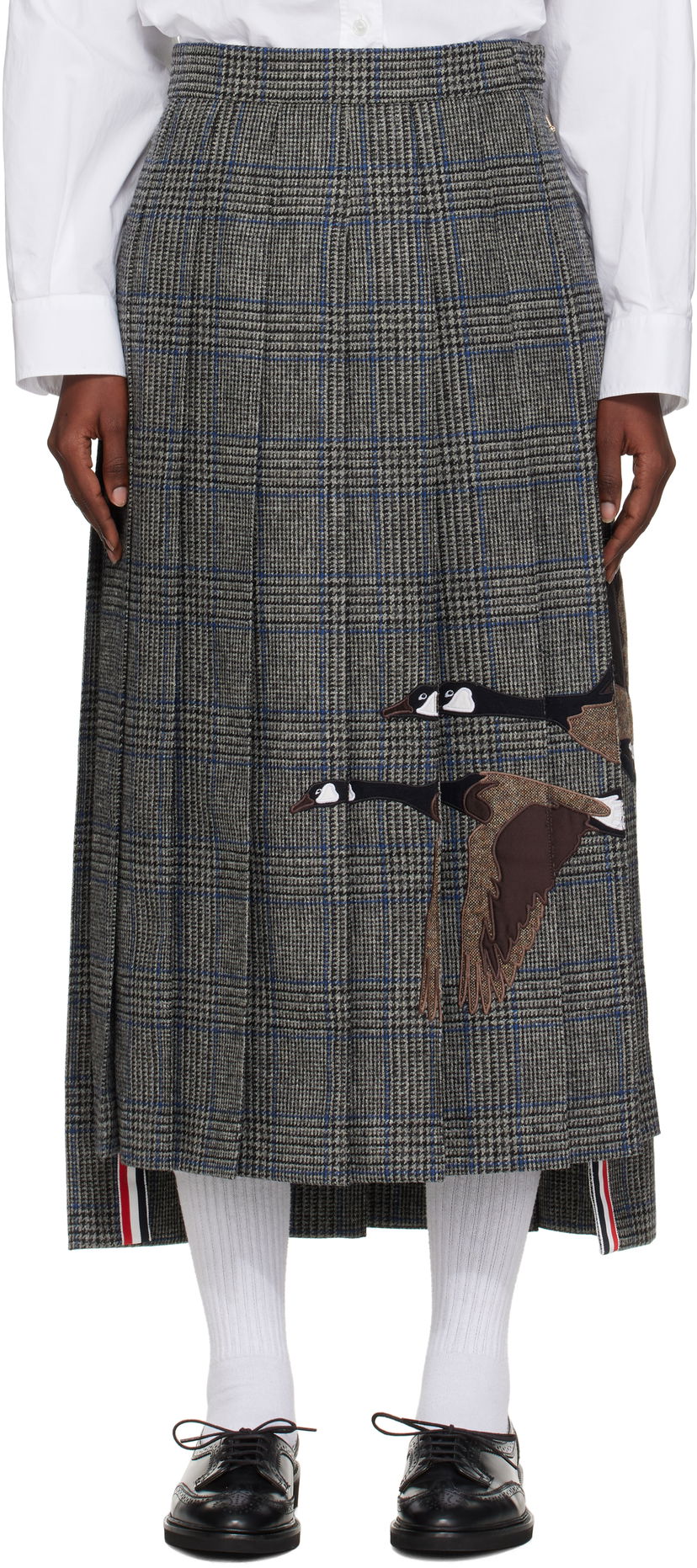 Nederdel Thom Browne Thom Browne Classic Pleated Maxi Skirt with Appliqué Grå | FGCA24E-E1376
