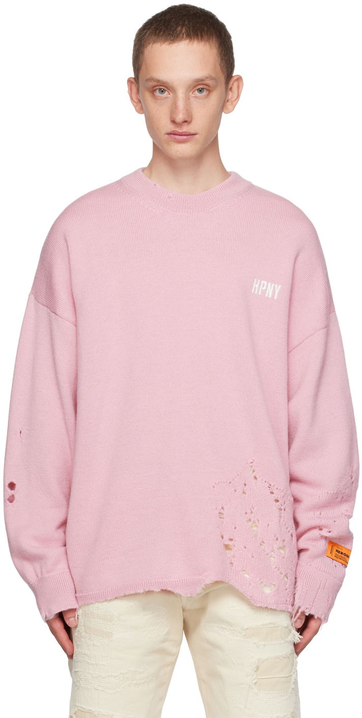 Sweater HERON PRESTON Shredded Crewneck Lyserød | HMHE011F23KNI0013010, 0