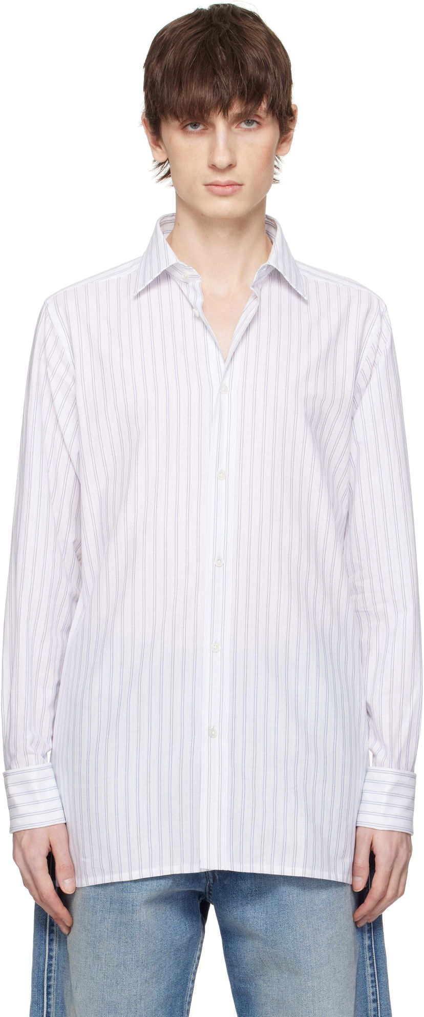 Skjorte Maison Margiela Maison Margiela Striped Long-Sleeved Shirt Hvid | S50DT0048 M35280