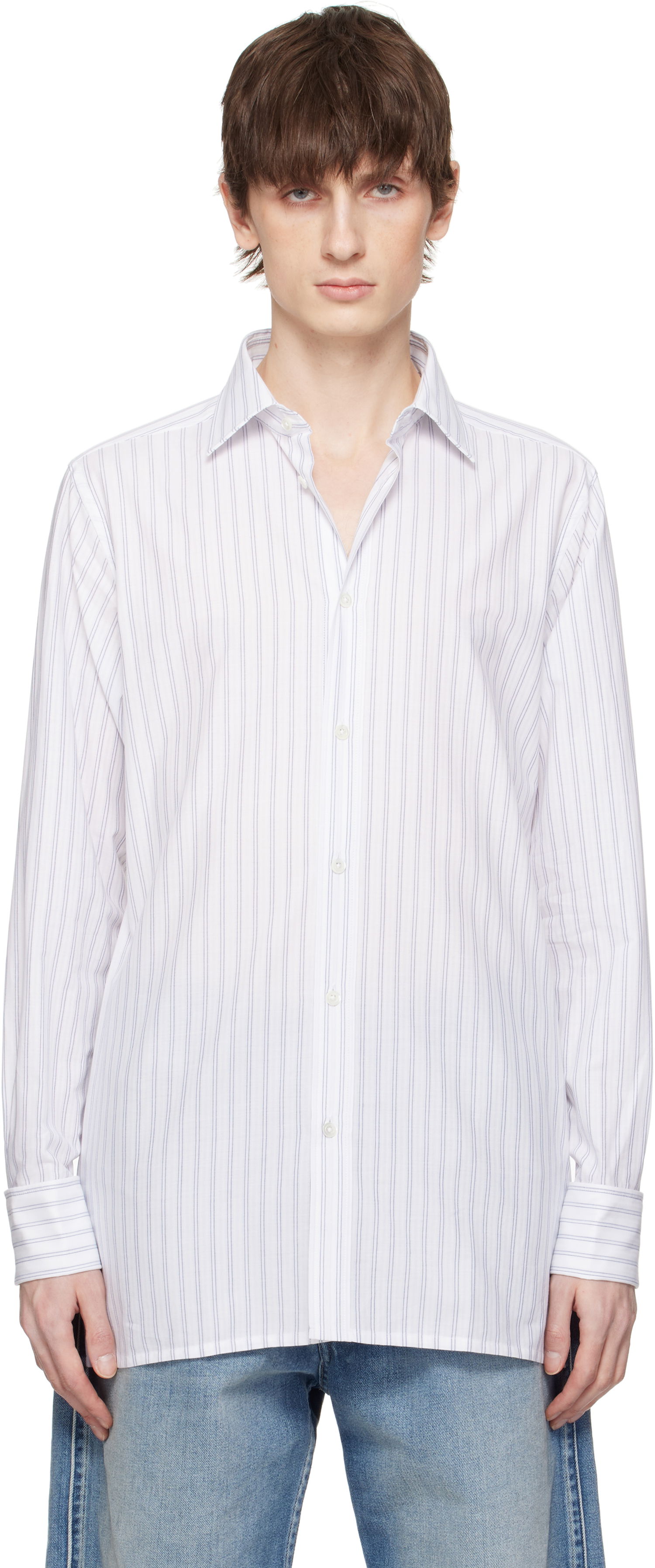 Skjorte Maison Margiela Maison Margiela Striped Long-Sleeved Shirt Hvid | S50DT0048 M35280, 0