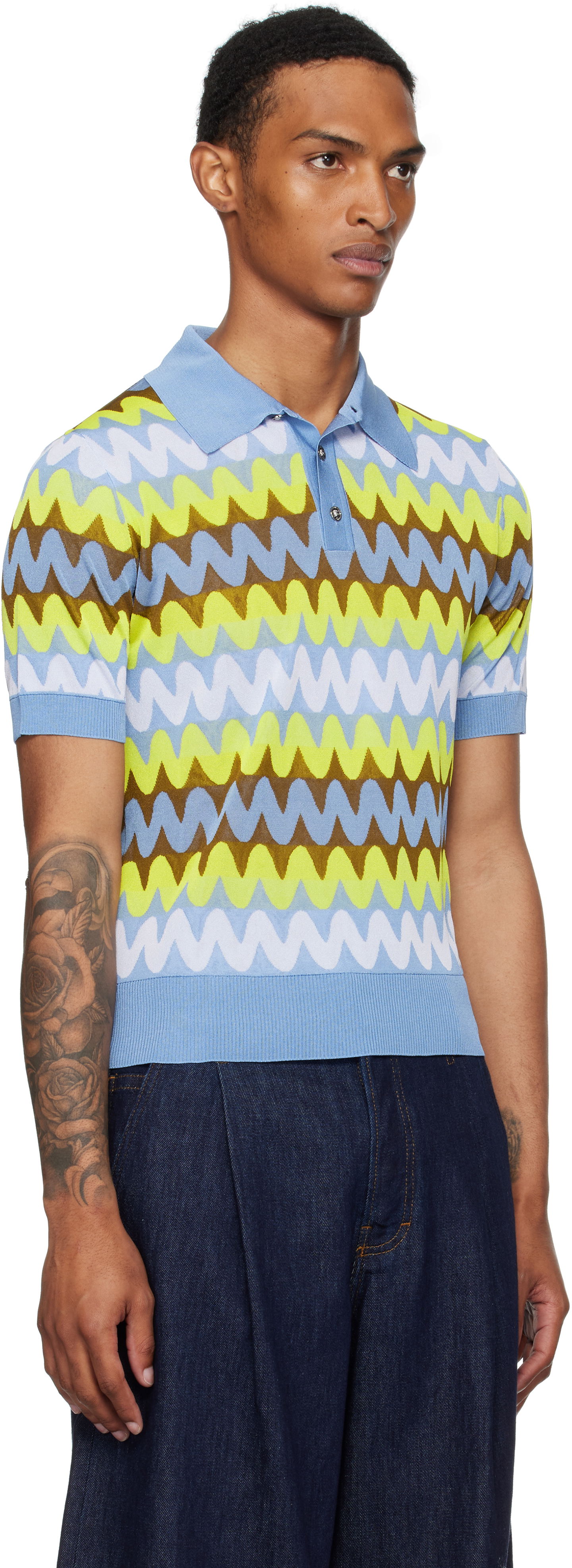 Polo skjorte Versace Versace Wave Knit Polo Blå | 1019862_1A14045, 1
