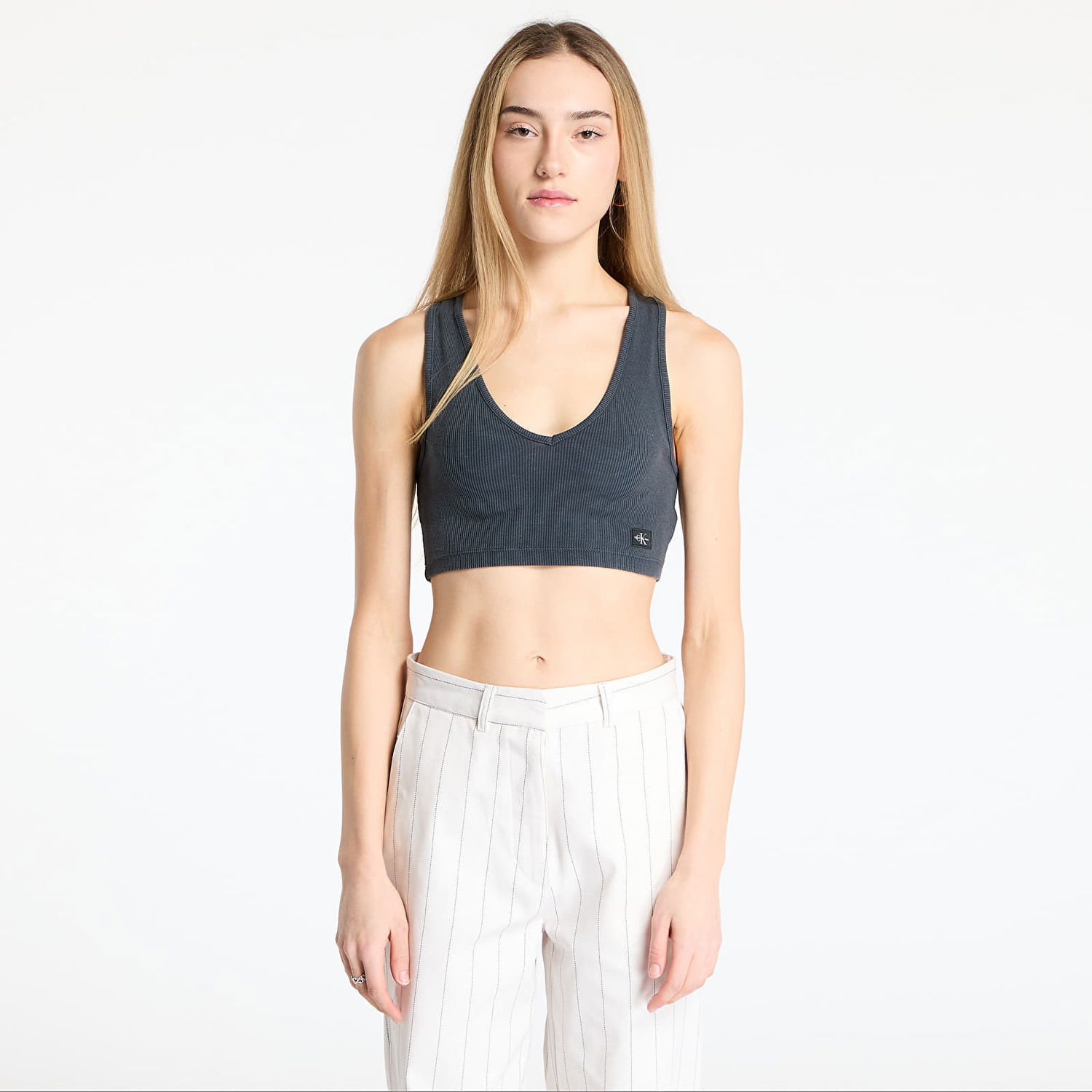 Tanktop CALVIN KLEIN Calvin Klein Jeans Women's Washed Woven Label Crop Top Grå | J20J225246 PT2, 0