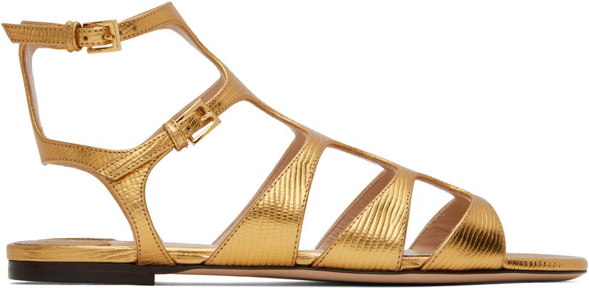 Skopleje Tom Ford TOM FORD Laminated Lizard Print Sandals Metalisk | W3630-LCL232G